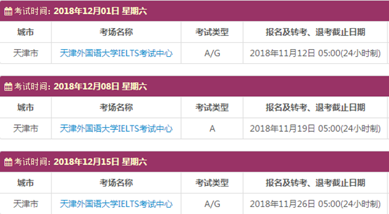 天津12月雅思考试时间表