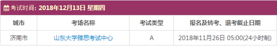山东12月雅思考试时间表