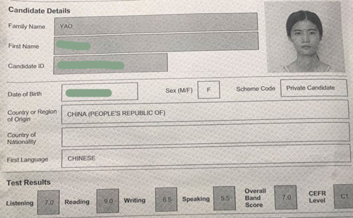 2018年9月雅思高分学员姚*昱总分7.0分 阅读9