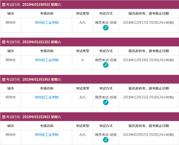 2019年1月郑州雅思考试时间及考点信息