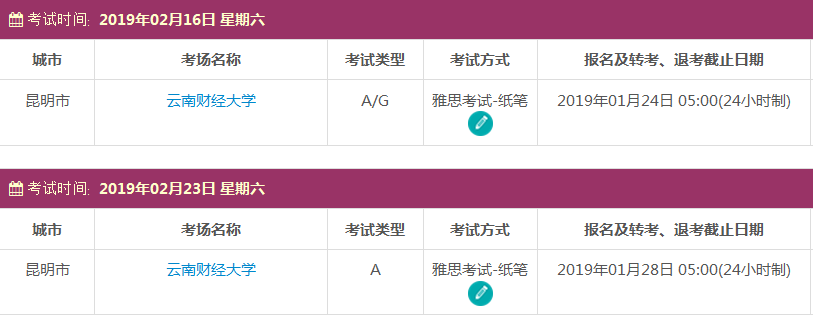 2019年2月云南雅思考试时间及考点信息