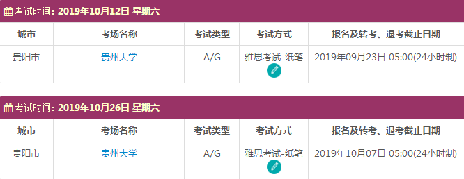 贵阳雅思考试时间及考点