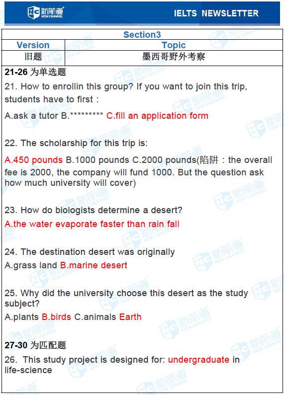 雅思考试机经