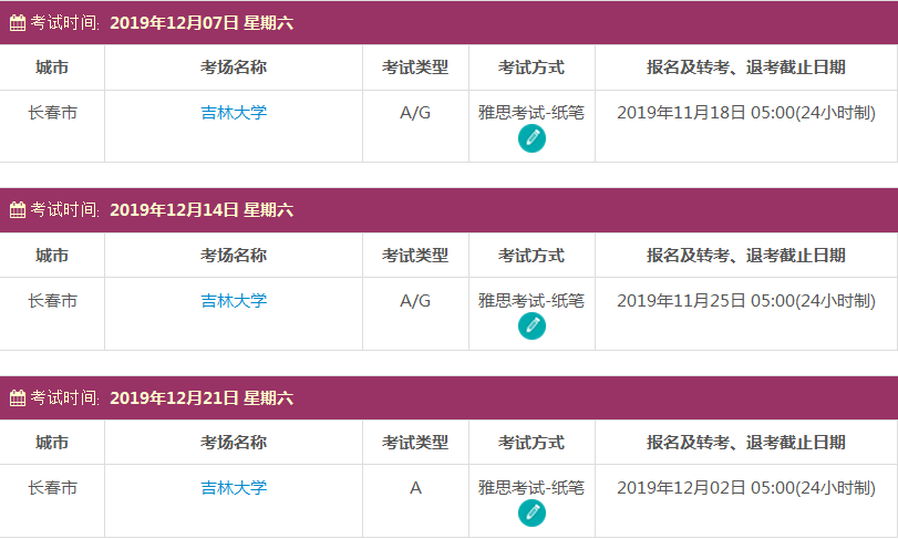 长春雅思考试时间及考点