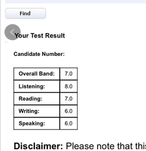 雅思考试成绩单