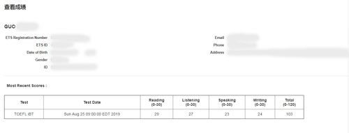 托福考试成绩单
