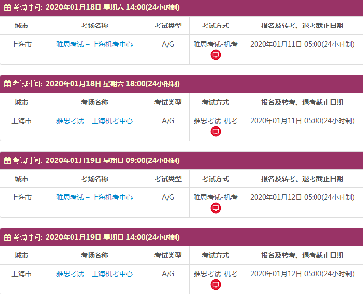 上海1月雅思考试时间