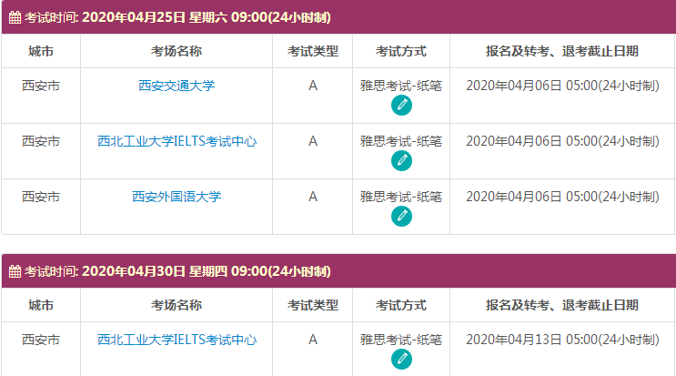 4月西安雅思考试时间及考点信息