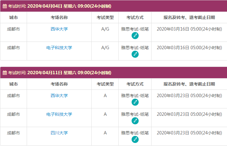 4月四川雅思考试时间及考点信息