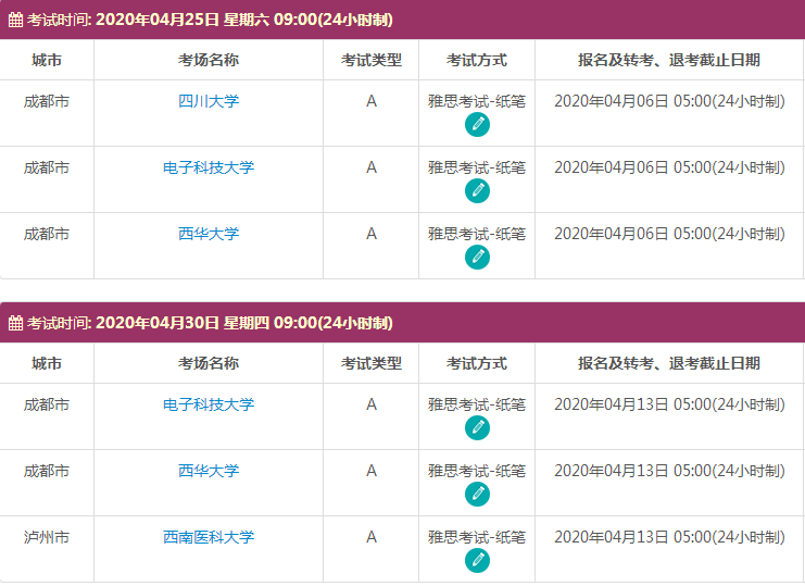 4月四川雅思考试时间及考点信息