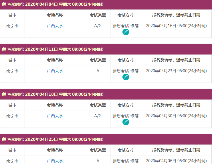 4月南宁雅思考试时间及考点信息