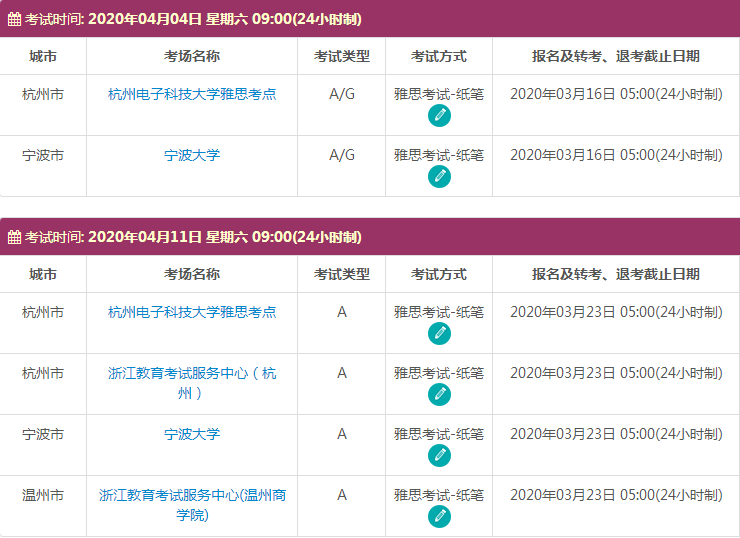 4月浙江雅思考试时间及考点信息