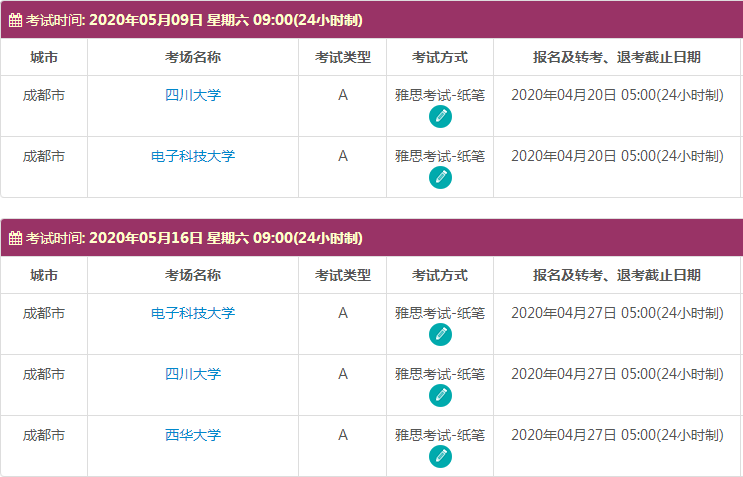 5月成都和德阳雅思考试时间及考点信息