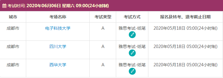 6月四川雅思考试时间及考点信息