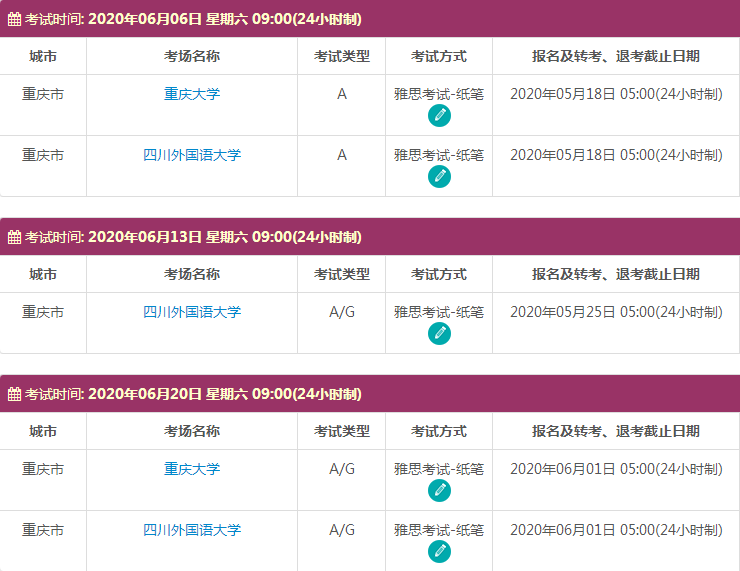 6月重庆雅思考试时间及考点信息