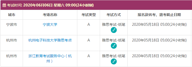 6月浙江雅思考试时间及考点信息