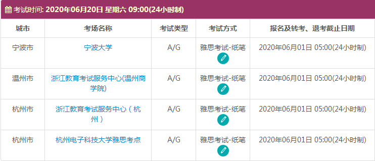 6月浙江雅思考试时间及考点信息