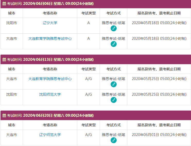 6月辽宁雅思考试时间及考点