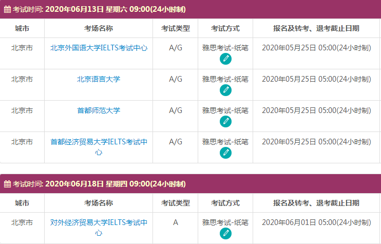 6月北京雅思考试时间及考点信息