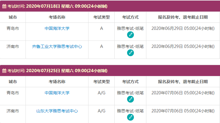 7月山东雅思考试时间及考点