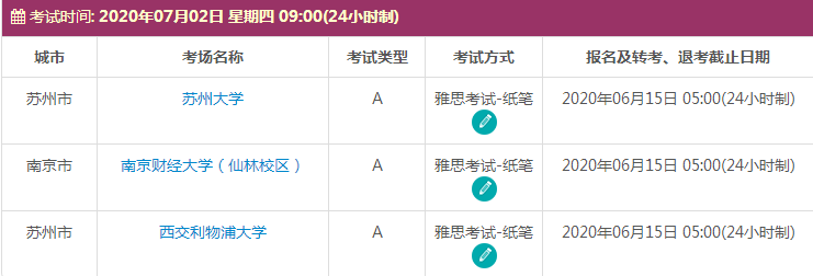 江苏雅思2020年7月份考试时间及考点信息