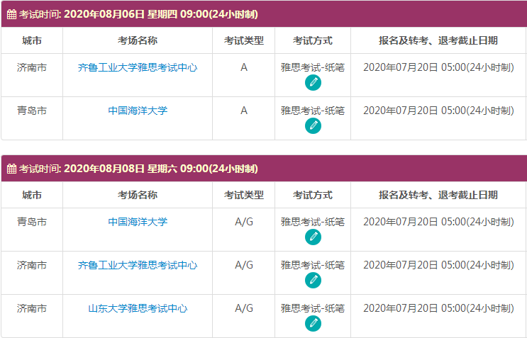 8月山东雅思考试时间及考点信息