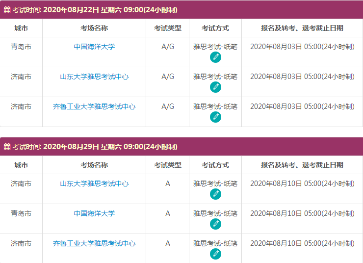 8月山东雅思考试时间及考点信息