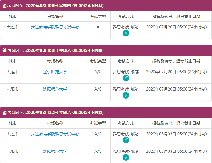 8月辽宁雅思考试时间及考点信息