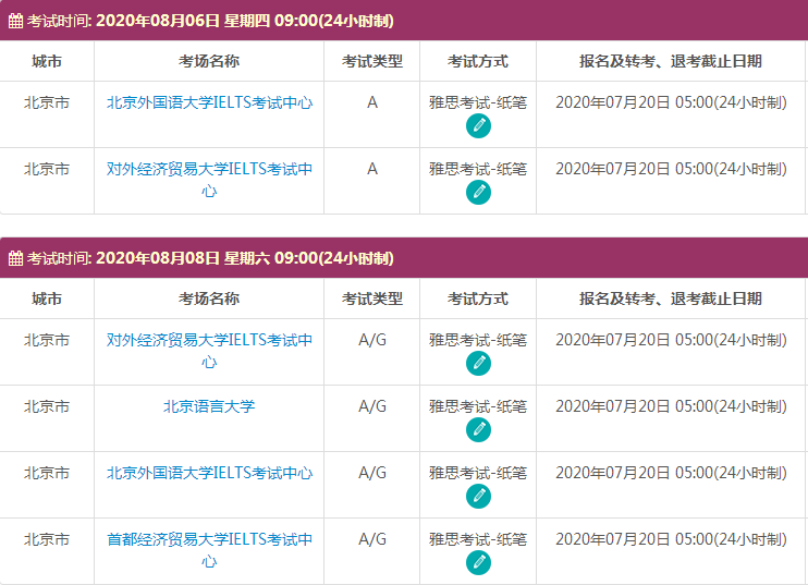 8月北京雅思考试时间及考点信息
