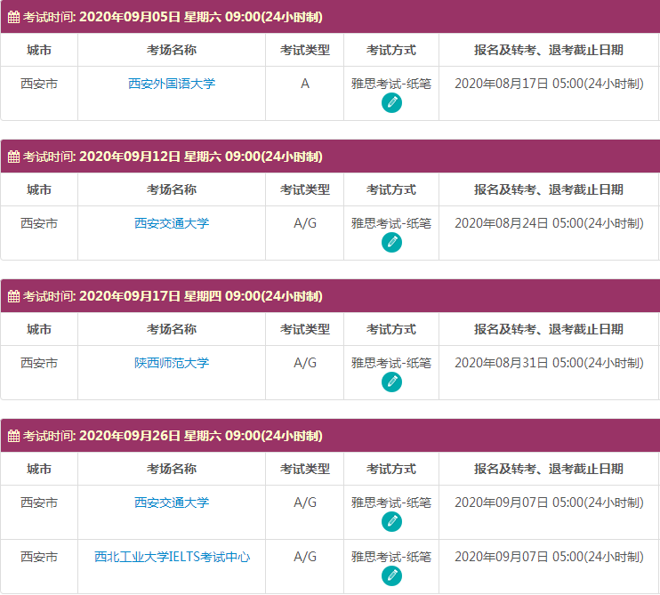 9月西安雅思考试时间及考点信息