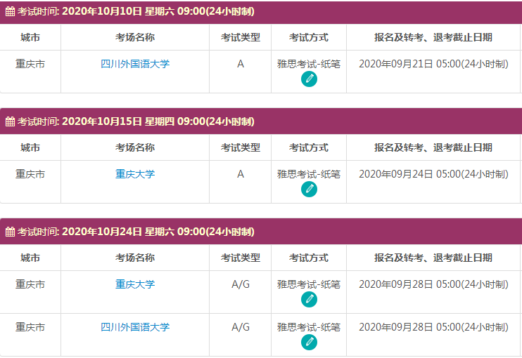 10月重庆雅思考试时间及考点信息