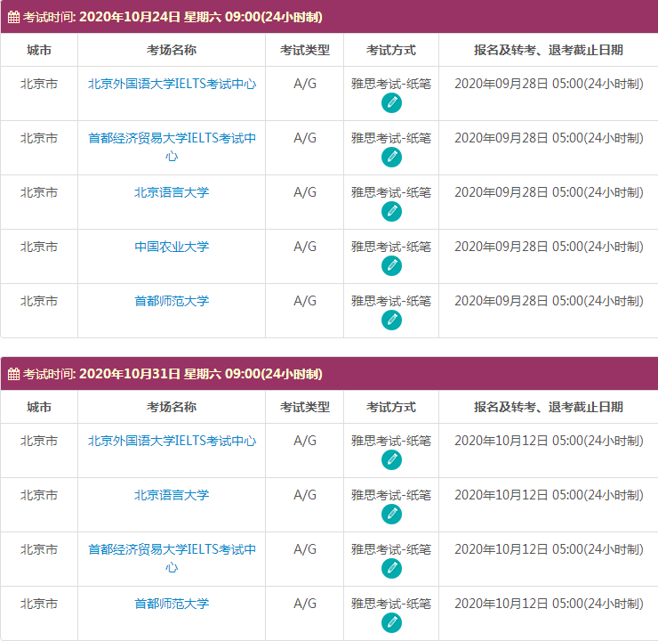 10月北京雅思考试时间及考点信息