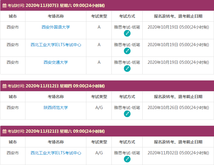 11月西安雅思考试时间及考点信息