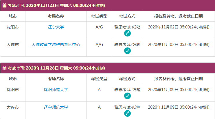 11月辽宁雅思考试时间及考点信息