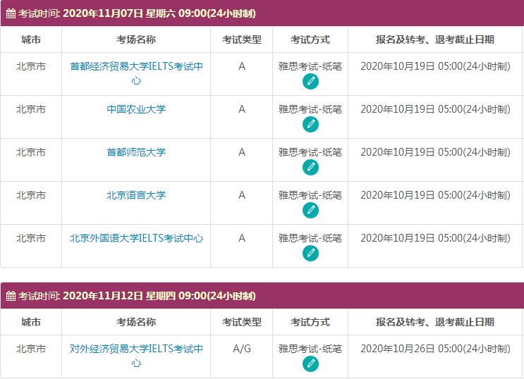 11月北京雅思考试时间及考点信息