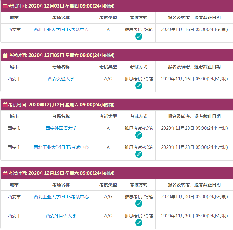 12月西安雅思考试时间及考点信息