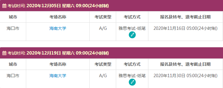 12月海南雅思考试时间及考点信息