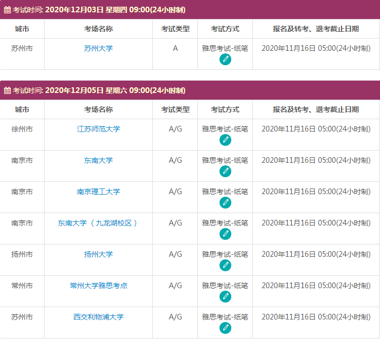 12月江苏雅思考试时间及考点信息