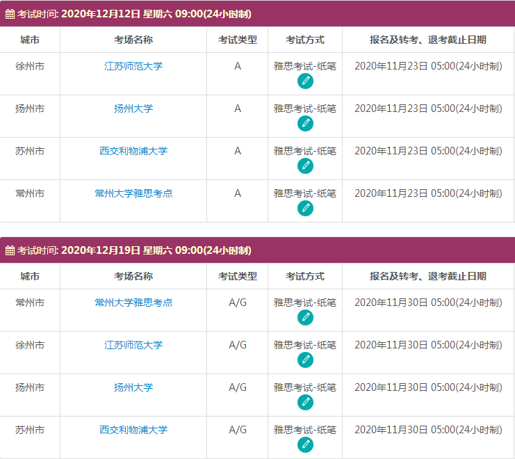 12月江苏雅思考试时间及考点信息