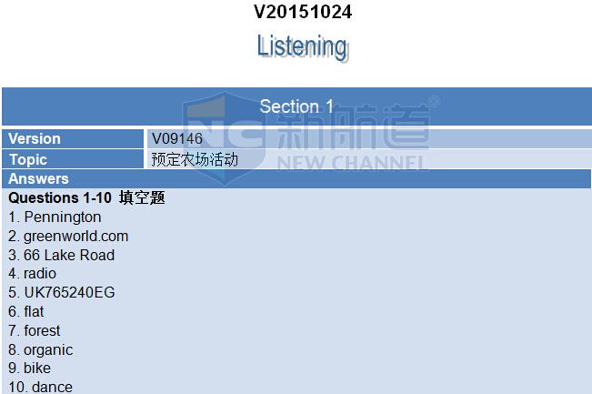 A类:2015年10月24日雅思真题回忆-听力
