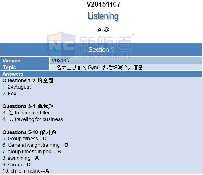 2015年11月7日雅思听力机经回忆