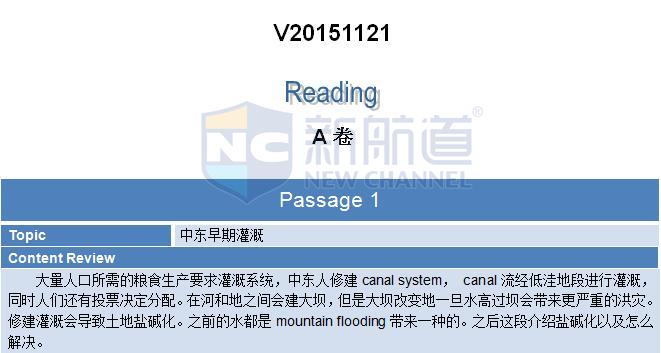 2015年11月21日托福真题回忆-阅读回忆