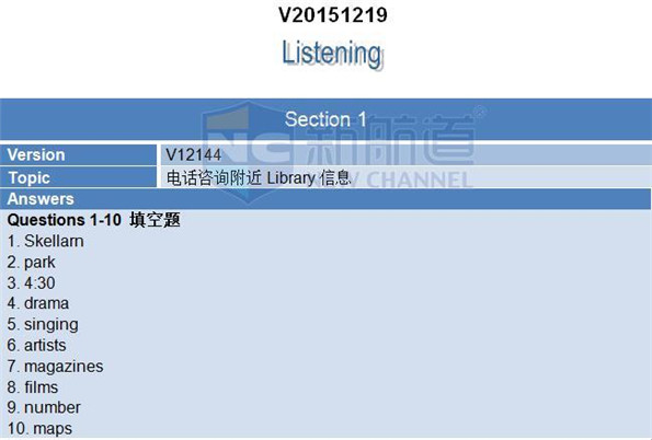 2015年12月19日A类雅思机经回忆+答案